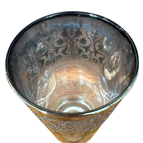 MCM Dorothy Thorpe Style Highball Glasses Silver Fade Filigree Barware 6 Pc Set - Picture 11 of 16